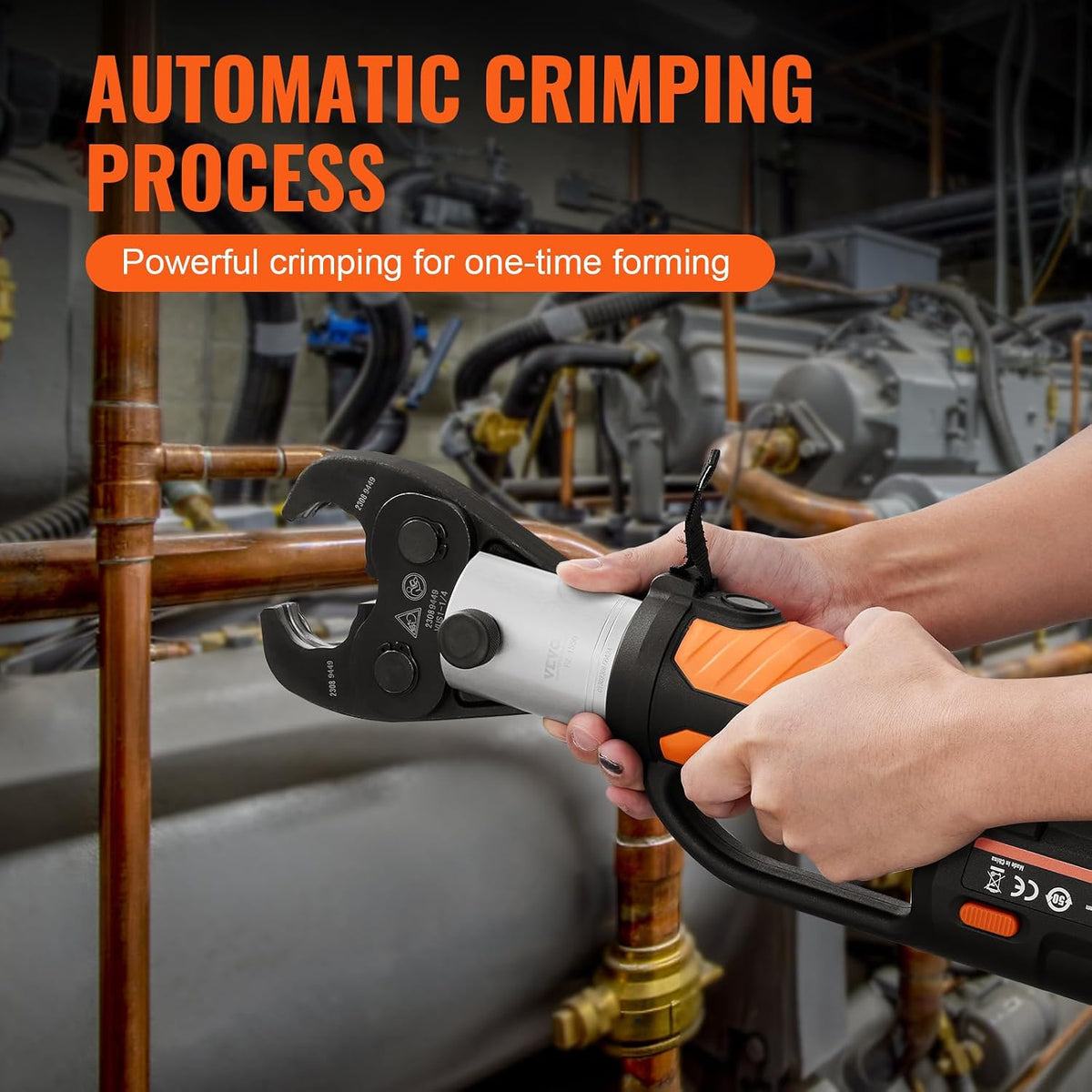 VEVOR 18V Electric Pipe Crimping Tool Press Tool Kit | 1/2" to 2" Copper Pipes, Compatible with ProPress, 6 VUS Press Jaws, 2pcs 4AH Battery & Fast Charger, Carrying Case