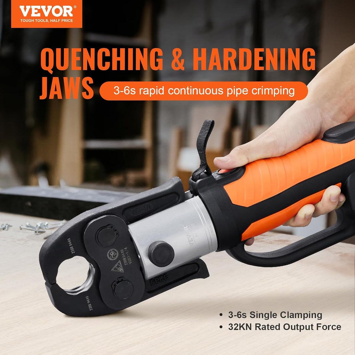 VEVOR 18V Electric Pipe Crimping Tool Press Tool Kit | 1/2" to 2" Copper Pipes, Compatible with ProPress, 6 VUS Press Jaws, 2pcs 4AH Battery & Fast Charger, Carrying Case