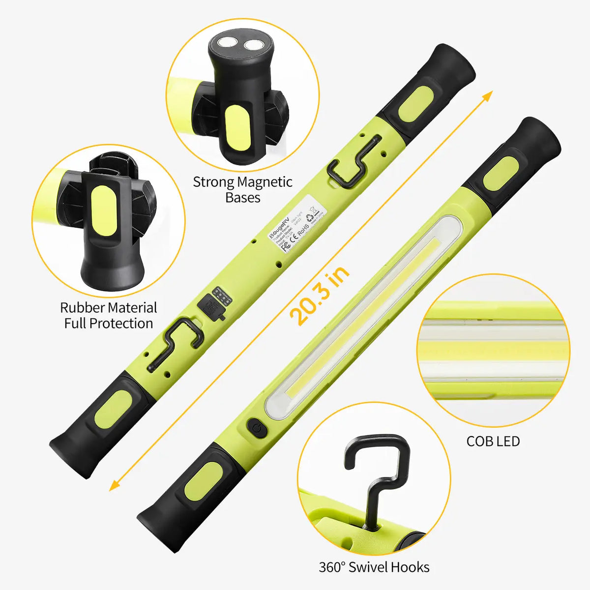 20.3 inch LED work light with magnetic bases and swivel hooks