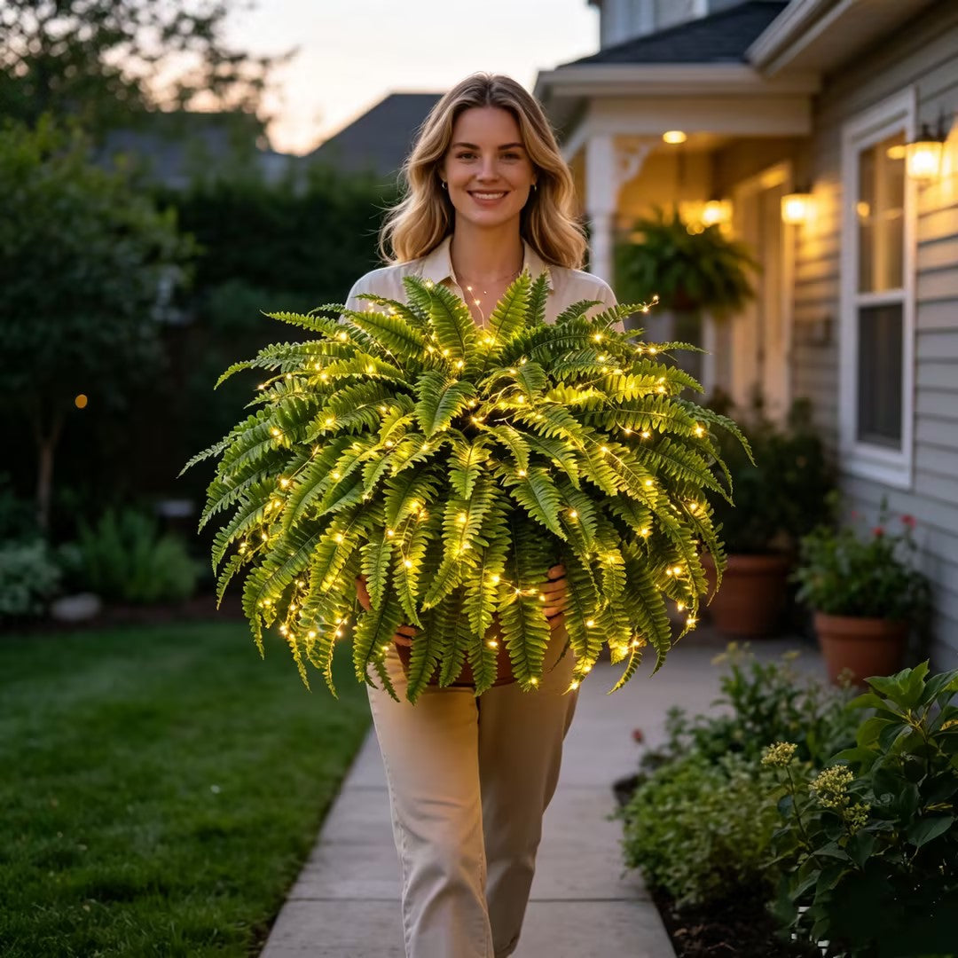 Lighted Boston fern outdoor decoration