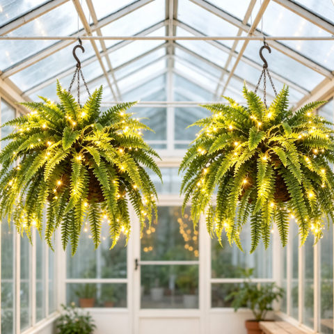 Boston ferns in greenhouse