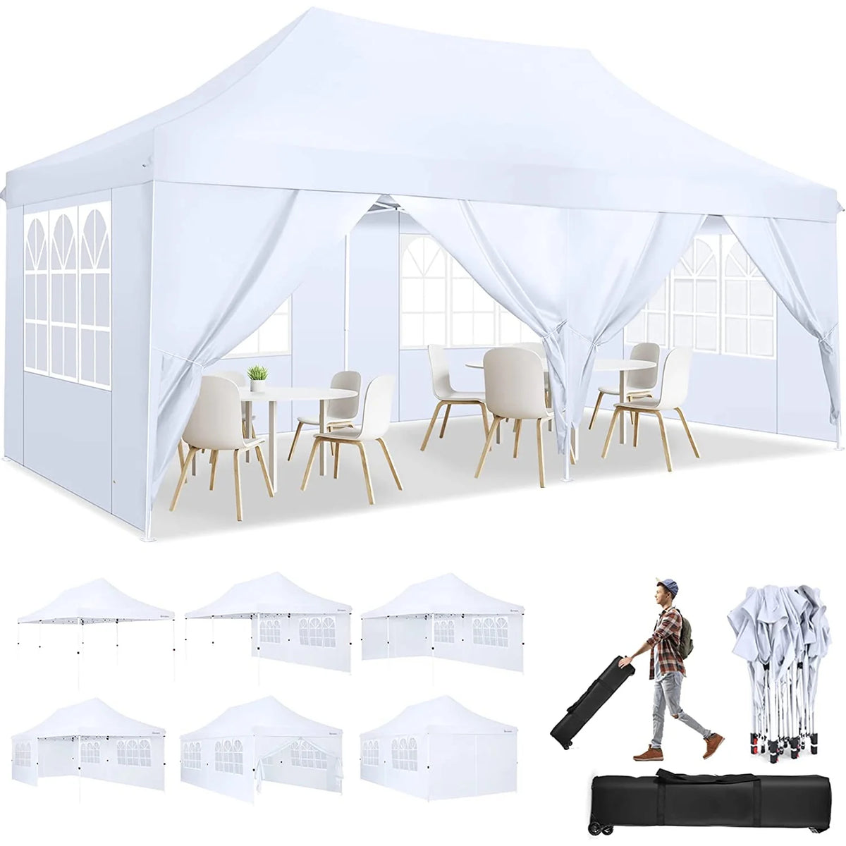 🔥[Hot sale]🔥10x20Pop up Canopy Tent with 6 sidewalls Commercial Heavy Duty Canopy UPF 50+ All Weather Waterproof Outdoor Wedding Party Tents