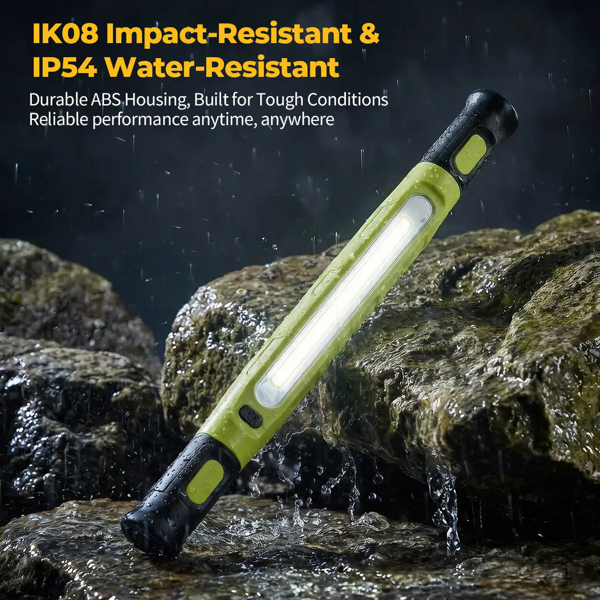IK08 impact resistant and IP54 water resistant work light