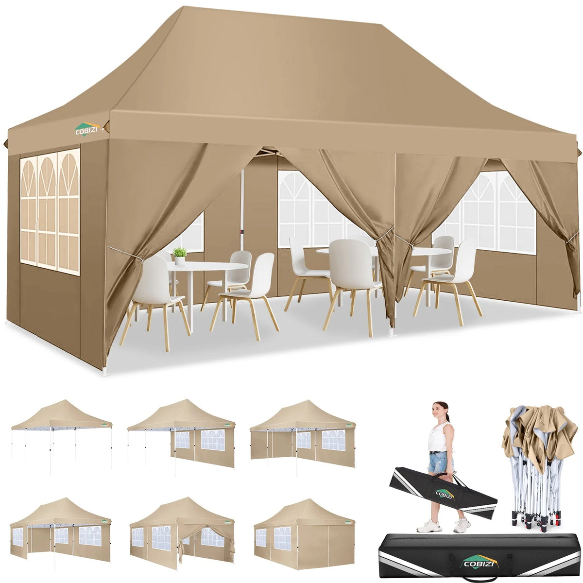 🔥[Hot sale]🔥10x20Pop up Canopy Tent with 6 sidewalls Commercial Heavy Duty Canopy UPF 50+ All Weather Waterproof Outdoor Wedding Party Tents