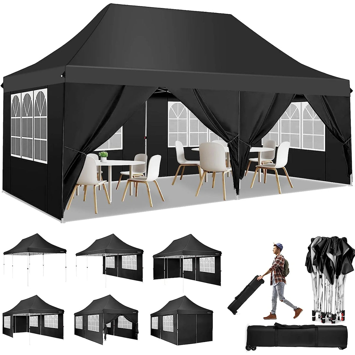 🔥[Hot sale]🔥10x20Pop up Canopy Tent with 6 sidewalls Commercial Heavy Duty Canopy UPF 50+ All Weather Waterproof Outdoor Wedding Party Tents