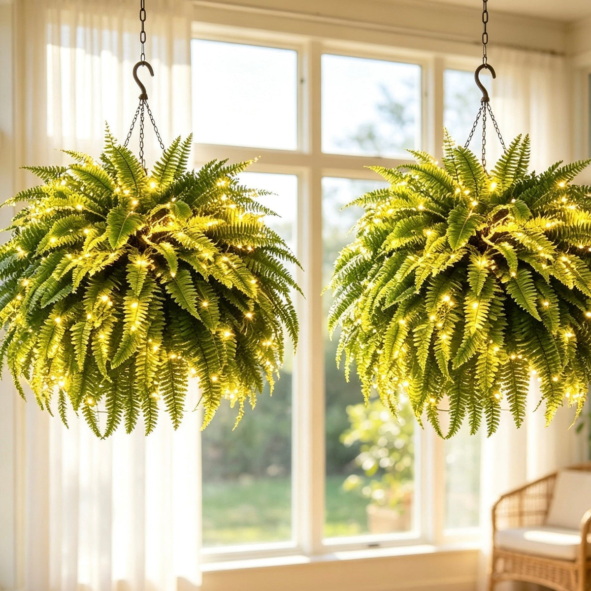 Indoor hanging Boston ferns